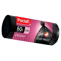 Мешки для мусора 60 л, черные, в рулоне 20 шт., ПНД, 7,4 мкм, 720х600 мм, PACLAN, 600820 в Тюмени