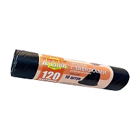 Мешки для мусора 120 л, с завязками, черные, в рулоне 10 шт., ПНД, 16 мкм, 1100х700 мм, Крепак, 4607075710320 в Тюмени