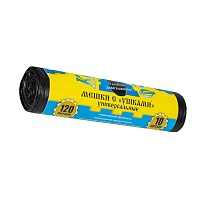 Мешки для мусора 120 л, с ушками, черные, в рулоне 10 шт., ПНД, 13 мкм, 1050х680 мм, Крепакоф, 4607075710436 в Тюмени