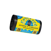 Мешки для мусора 20 л, с ушками, черные, в рулоне 30 шт., ПНД, 10 мкм, 550х440 мм, Крепакоф, 4607075710405 в Тюмени