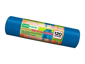 Мешки для мусора 120 л, синие, в рулоне 10 шт., ПНД, 14 мкм, 1100х700 мм, EXTRA, ex1201802 в Тюмени