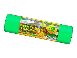 Мешки для мусора 120 л, с завязками, зеленые, в рулоне 10 шт., ПНД, 15 мкм, 800х750 мм, VIP, Z12010green в Тюмени
