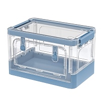 Ящик пластиковый складной прозрачный, дно синее, 360х235х230 мм, с колесиками в Тюмени Ящик пластиковый складной прозрачный, дно синее, 360х235х230 мм, с колесиками в Тюмени