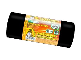 Мешки для мусора 300 л, черные, в рулоне 10 шт., ПВД 70 мкм, 1400х1000 мм, PREMIUM+, 30010160 в Тюмени