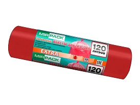 Мешки для мусора 120 л, красные, в рулоне 10 шт., ПНД, 14 мкм, 1100х700 мм, EXTRA, ex1201805 в Тюмени