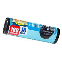 Мешки для мусора 180 л, с ушками, черные, в рулоне 10 шт., ПНД, 20 мкм, 1150х800 мм, Крепак, 4607075710498 в Тюмени