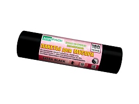 Мешки для мусора 180 л, ароматизированные, черные, в рулоне 10 шт., ПВД, 50 мкм, 1100х930 мм, EXTRA black, 18008301 в Тюмени
