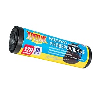 Мешки для мусора 120 л, черные, в рулоне 10 шт., ПНД, 15 мкм, 1100х700 мм, Крепак, 4607075710214 в Тюмени