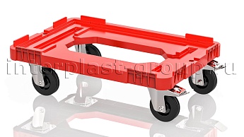 Тележка пластиковая с отверстием 2 колеса с тормозом красная в Тюмени