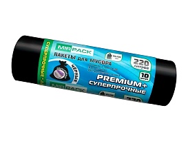 Мешки для мусора 220 л, черные, в рулоне 10 шт., ПВД, 45 мкм, 1250х930 мм, PREMIUM+, 2201068 в Тюмени