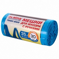Мешки для мусора 35 л, с ручками, синие, в рулоне 30 шт., ПНД, 9 мкм, 540х500 мм, LAIMA ULTRA, 607683 в Тюмени