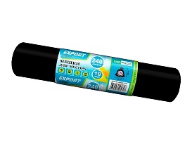 Мешки для мусора 240 л, черные, в рулоне 10 шт., ПВД 80 мкм, 1300х930 мм, EXPORT, exp 24010167 в Тюмени
