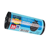 Мешки для мусора 30 л, с ушками, черные, в рулоне 30 шт., ПНД, 9 мкм, 600х500 мм, Крепак, 4607075710450 в Тюмени