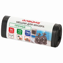 Мешки для мусора 90 л, черные, в рулоне 10 шт., ПВД, 25 мкм, 950х600 мм, LAIMA, 605332 в Тюмени