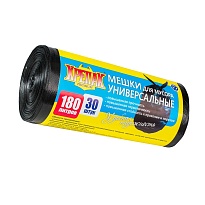 Мешки для мусора 180 л, черные, в рулоне 30 шт., ПНД, 20 мкм, 1150х800 мм, Крепак, 4607075710139 в Тюмени