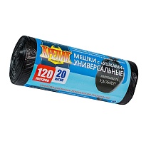 Мешки для мусора 120 л, с ушками, черные, в рулоне 20 шт., ПНД, 15 мкм, 1100х700 мм, Крепак, 4607075710368 в Тюмени
