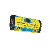 Мешки для мусора 30 л, с ручками, черные, в рулоне 30 шт., ПНД, 9 мкм, 620х480 мм, Крепакоф, 4607075710665 в Тюмени