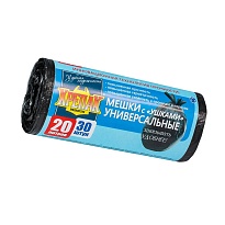 Мешки для мусора 20 л, с ушками, черные, в рулоне 30 шт., ПНД, 10 мкм, 550х440 мм, Крепак, 4607075710443 в Тюмени