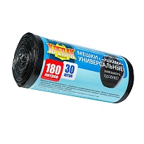 Мешки для мусора 180 л, с ушками, черные, в рулоне 30 шт., ПНД, 20 мкм, 1150х800 мм, Крепак, 4607075710399 в Тюмени