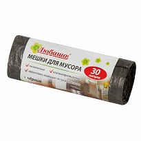 Мешки для мусора 30 л, черные, в рулоне 20 шт., ПНД, 5 мкм, 550х470 мм, Любаша эконом, 605329 в Тюмени