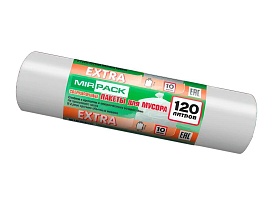 Мешки для мусора 120 л, белые, в рулоне 10 шт., ПНД, 14 мкм, 1100х700 мм, EXTRA, ex1201803 в Тюмени