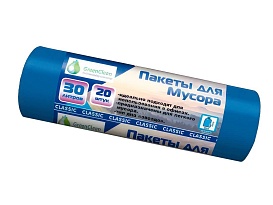 Мешки для мусора 30 л, синие, в рулоне 20 шт., ПНД, 7 мкм, 600х500 мм, MIRPACK Classik, 302041 в Тюмени