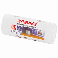 Мешки для мусора 60 л, белые, в рулоне 20 шт., ПНД, 7 мкм, 680х580 мм, LAIMA, 605539 в Тюмени