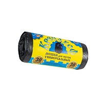 Мешки для мусора 30 л, с ушками, черные, в рулоне 30 шт., ПНД, 8 мкм, 580х460 мм, Крепакоф, 4607075710238 в Тюмени