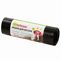 Мешки для мусора 180 л, черные, в рулоне 10 шт., ПВД, 24 мкм, 1060х800 мм, Любаша, 605336 в Тюмени