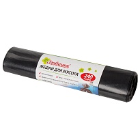 Мешки для мусора 240 л, черные, в рулоне 5 шт., ПВД 30 мкм, 1300х900 мм, Любаша, 605338 в Тюмени